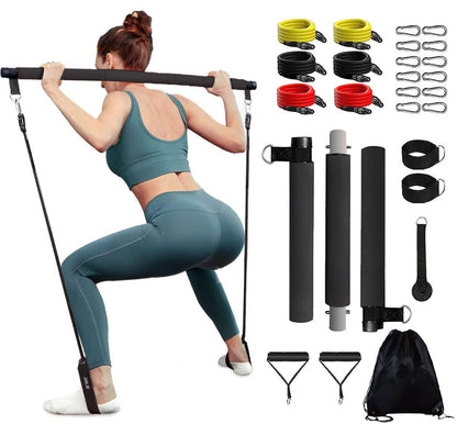 Multi-functional pilates stick - home use, unisex, strength training, body sculpting, arm & leg slimming resistance band fitness set