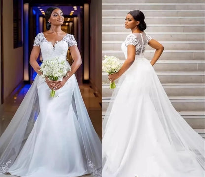 European and american train wedding dress bridal wedding mermaid waist wedding dress high-end outdoor church wedding dress