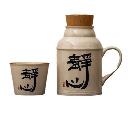 Ru kiln small thermos mug with lid ceramic stewing tea cup chinoiserie large capacity thermos office cup with handle