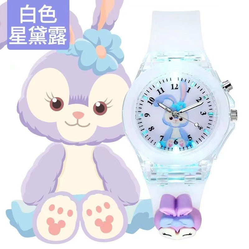 Wholesale new cartoon kids' watches for elementary school students - colorful flashing light, luminous watch with plush figure, silicone electronic watch