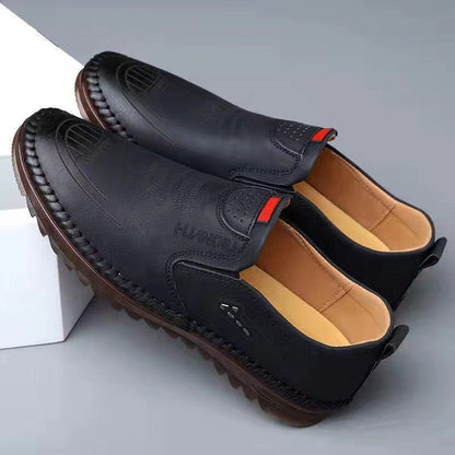Men's leather shoes 2025 new fashion textured stitching loafers non-slip business soft sole driving shoes wholesale