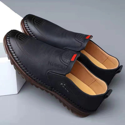 Men's leather shoes 2025 new fashion textured stitching loafers non-slip business soft sole driving shoes wholesale