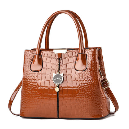 Glossy leather handbag - 2026 spring new arrival: trendy and stylish mom bag, large capacity, embossed design, shoulder & crossbody bag