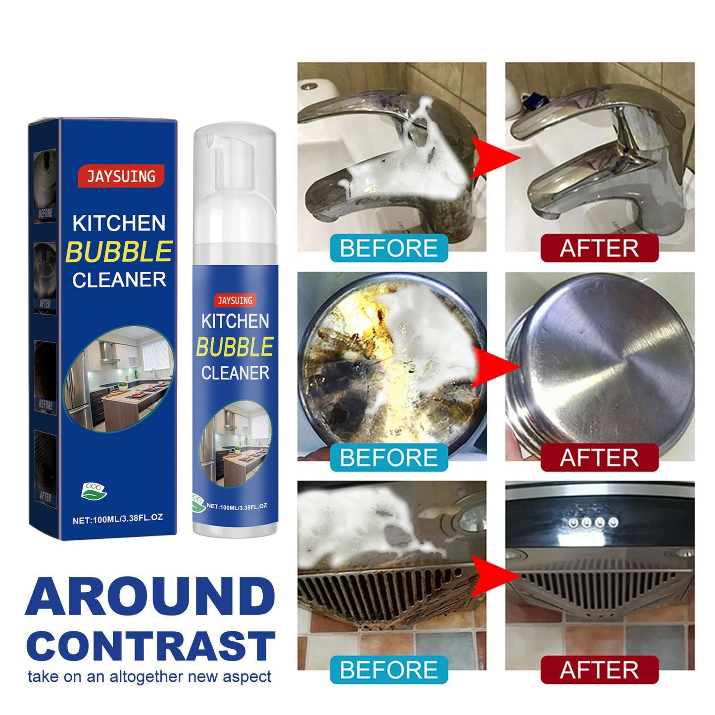 Jaysuing Kitchen cleaning foam cleaner, kitchen utensils rust remover, stove range hood heavy oil cleaner