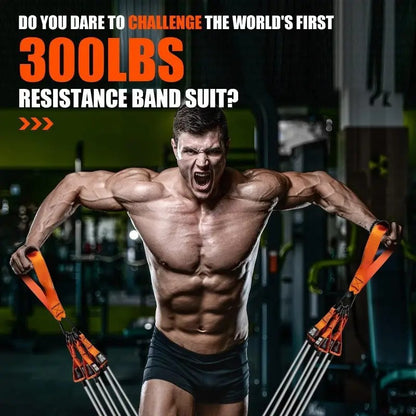 Cross-border best-selling 300 lbs resistance band fitness equipment, multi-functional tensioner home workout set for strength training