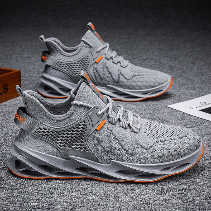 Mesh casual men's shoes 2025 new flyknit breathable solid color blade shoes trendy running sneakers cross-border export