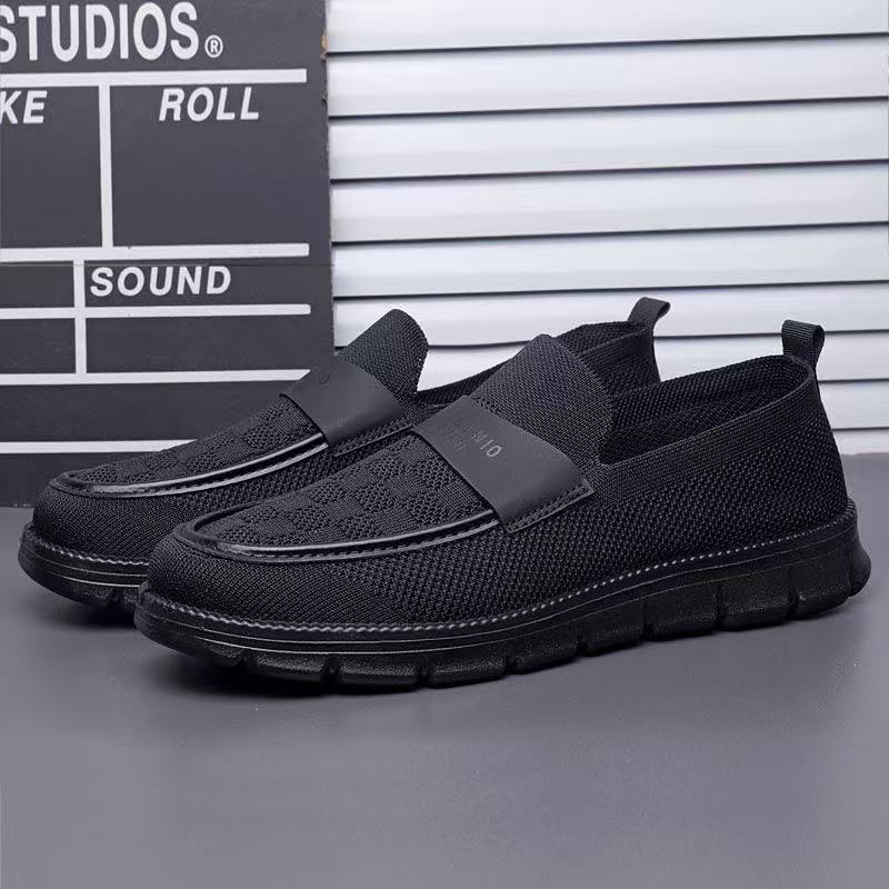 Men's breathable lightweight luxury soft sole casual shoes, flyknit slip-on loafers, lightweight versatile loafers