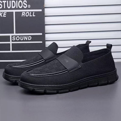 Men's breathable lightweight luxury soft sole casual shoes, flyknit slip-on loafers, lightweight versatile loafers