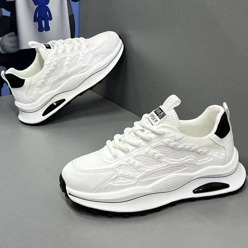 Men's breathable mesh shoes, summer hollow-out running shoes, comfortable soft sole student trendy shoes, lightweight mesh white sneakers