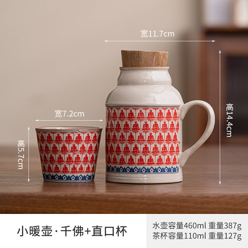Ru kiln small thermos mug with lid ceramic stewing tea cup chinoiserie large capacity thermos office cup with handle