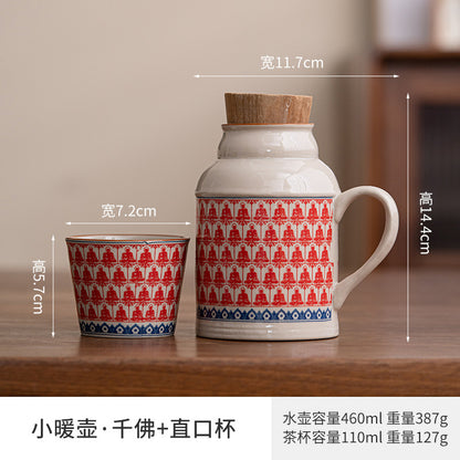 Ru kiln small thermos mug with lid ceramic stewing tea cup chinoiserie large capacity thermos office cup with handle