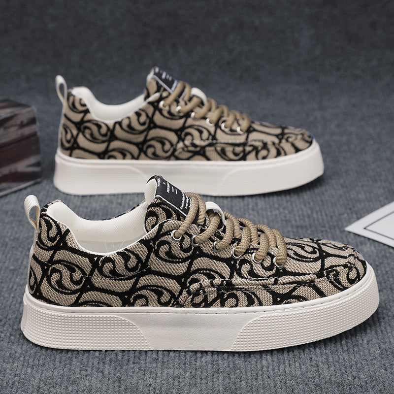 Canvas shoes men's new arrivalk-style breathable casual shoes low-top printingtrendy men's shoes soft bottom national trend sneakers men
