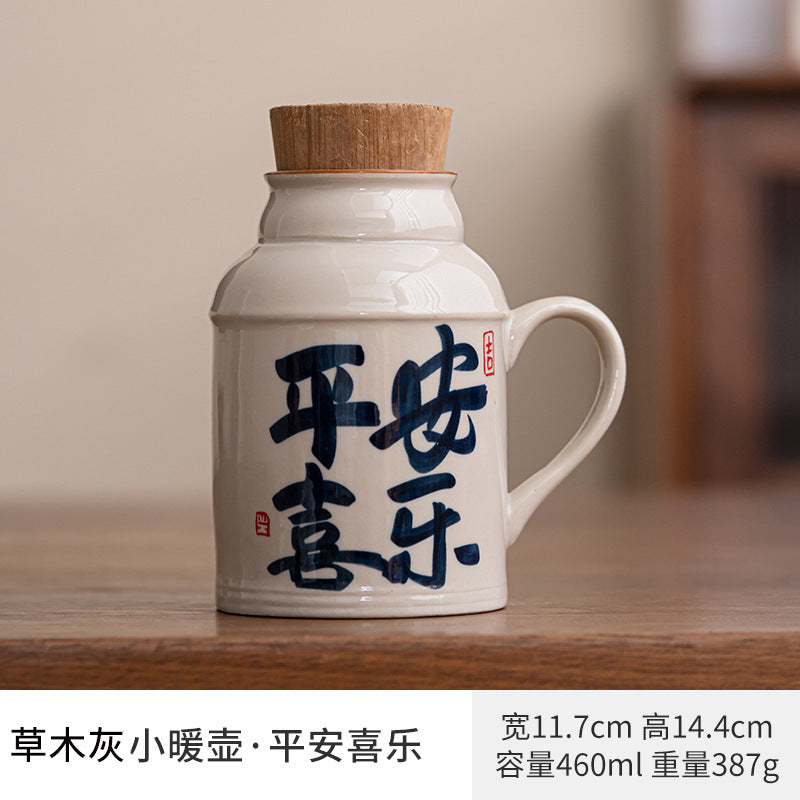 Ru kiln small thermos mug with lid ceramic stewing tea cup chinoiserie large capacity thermos office cup with handle