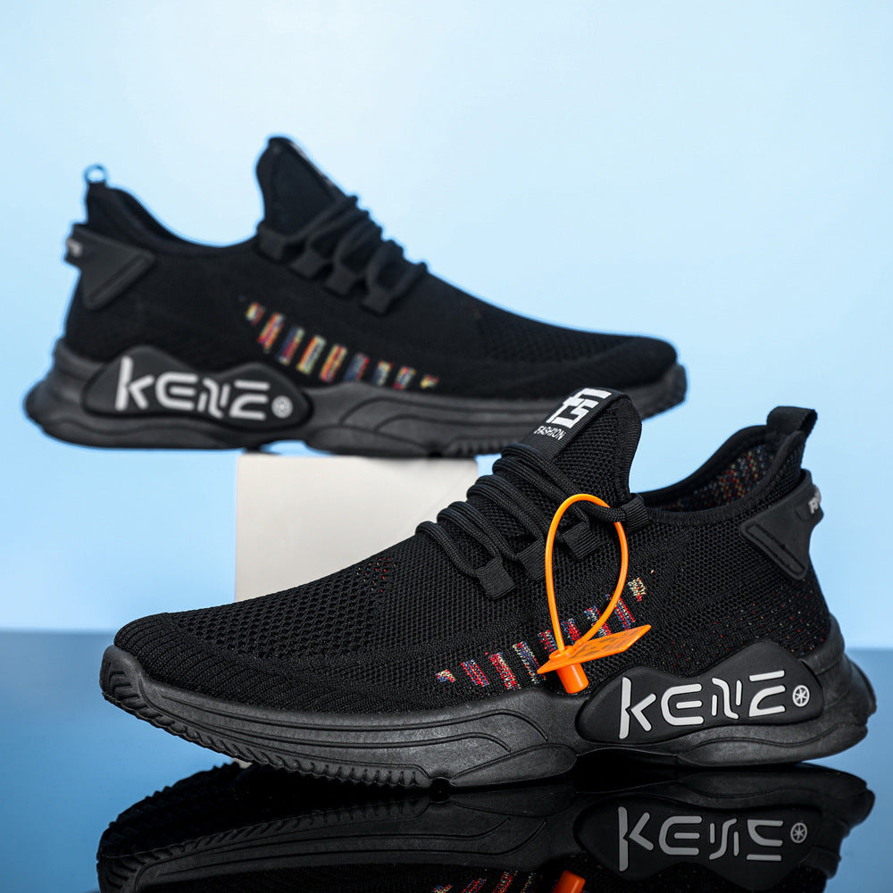 Cross-border men's shoes: 2025 new flyknit mesh breathable athletic shoes, trendy running soft sole plus size men's footwear