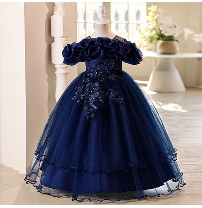 Children's one-shoulder tulle princess dress - perfect for weddings, banquets, piano recitals, and parties