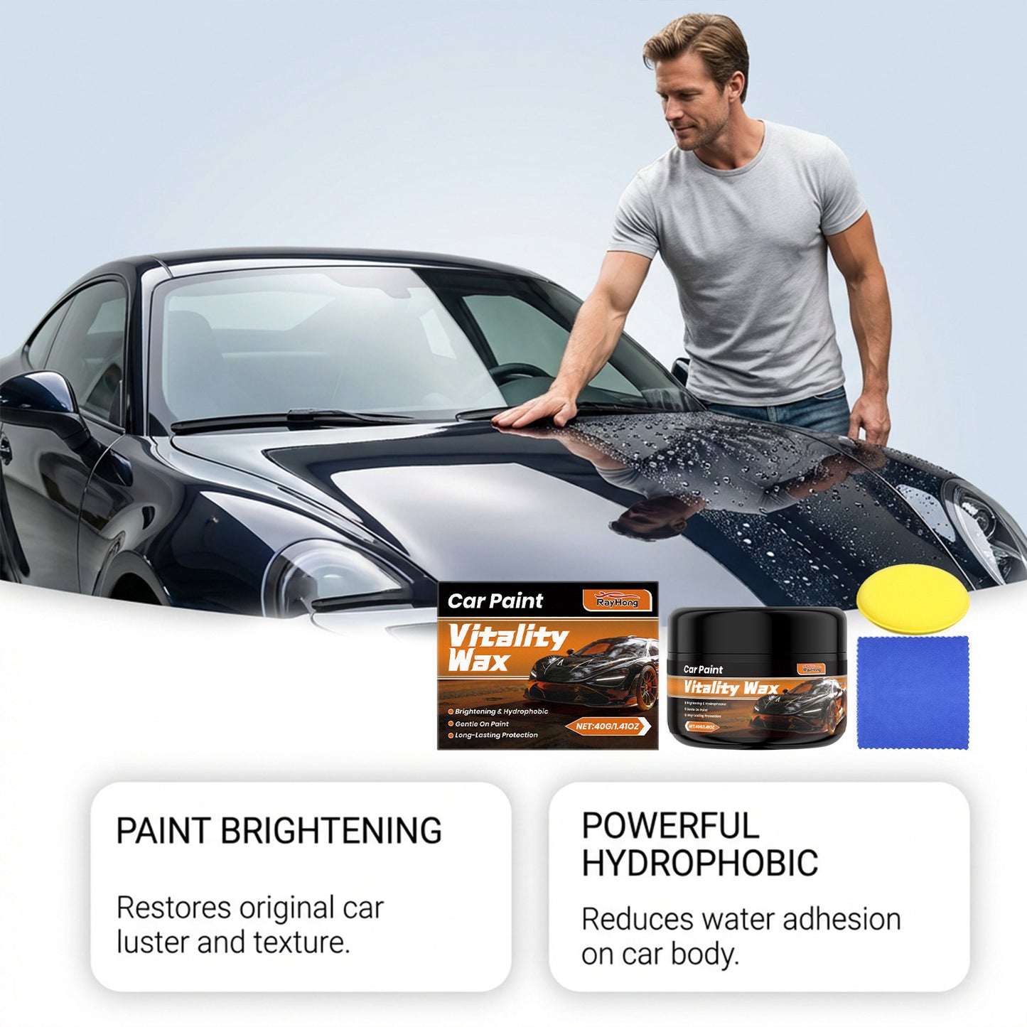 RAYHONG car paint care set, daily mild and does not hurt the car paint, long-lasting protection, brightening hydrophobic wax