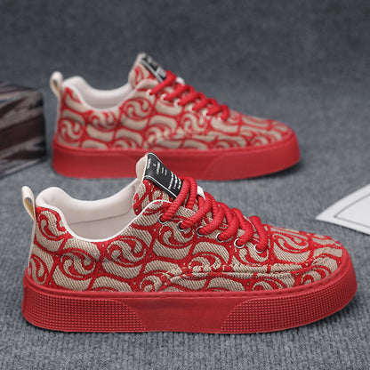 Canvas shoes men's new arrivalk-style breathable casual shoes low-top printingtrendy men's shoes soft bottom national trend sneakers men