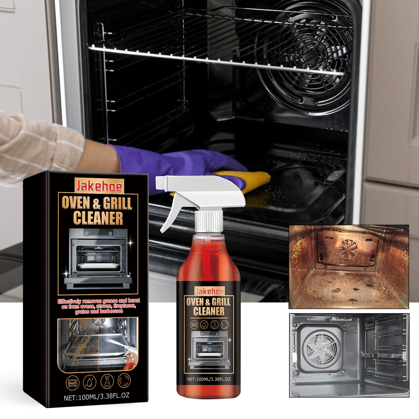 JAKEHOE stove oven foam cleaner, oven grill stain protection fresh seasoning special fat cleaner