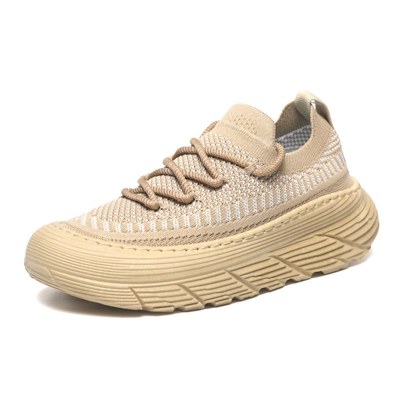 Men's summer breathable mesh flyknit sneakers fashion thick sole height increasing casual shoes low-top closed-toe sock shoes trendy footwear