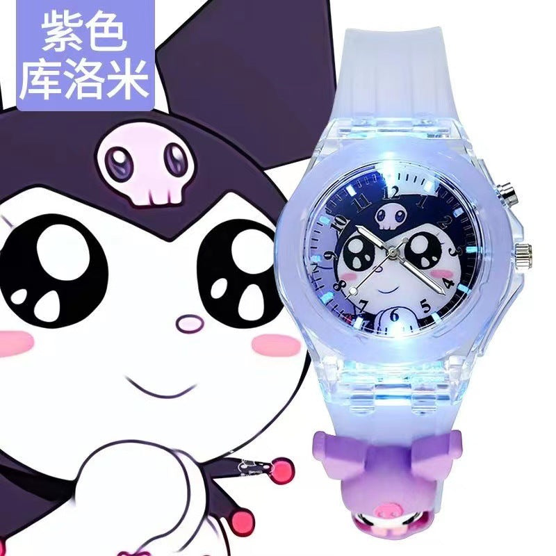 Wholesale new cartoon kids' watches for elementary school students - colorful flashing light, luminous watch with plush figure, silicone electronic watch