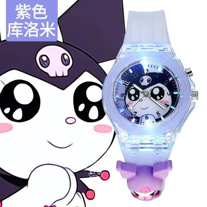 Wholesale new cartoon kids' watches for elementary school students - colorful flashing light, luminous watch with plush figure, silicone electronic watch