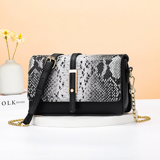2024 fashion snake print women's bag casual color block small square bag shoulder crossbody trendy phone bag tassel mini bag