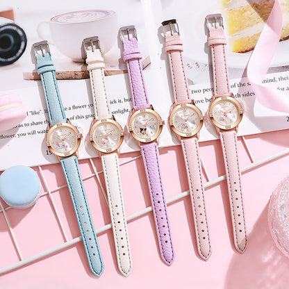 Rose gold diamond-studded leather strap watch - women's quartz watch for middle school students - cross-border wholesale watch supply