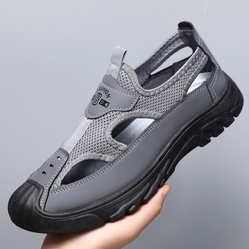 Baotou sandals mensummercut out mesh crocs outdoor non-slip lightweight sports casual beach shoes cross-border