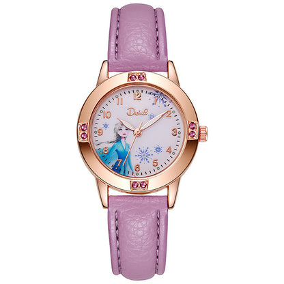 Frozen princess watch fashion calendar quartz watch middle school student belt girl kids women's watch cross-border