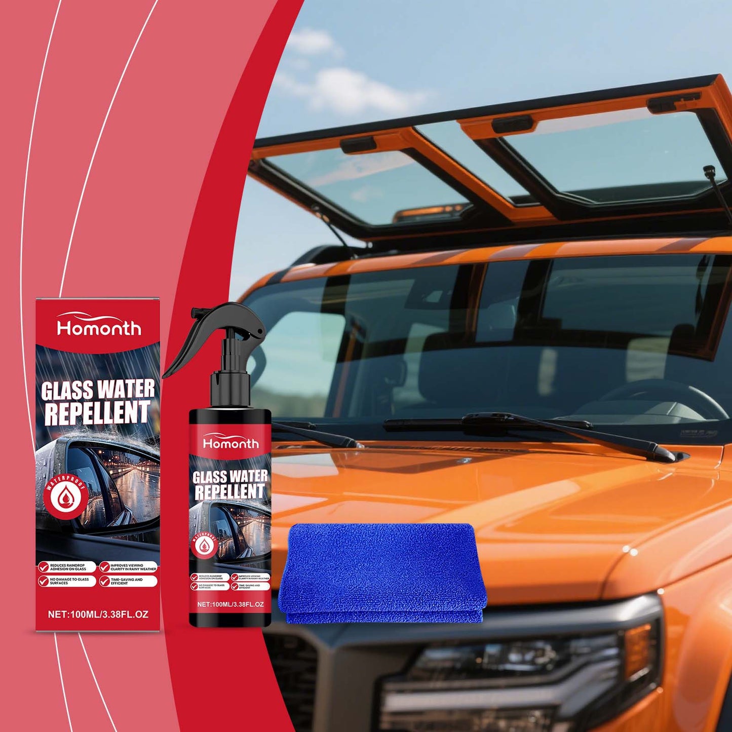 Glass waterproof spray, window glass cleaning and decontamination, New Horizons, daily cleaning products