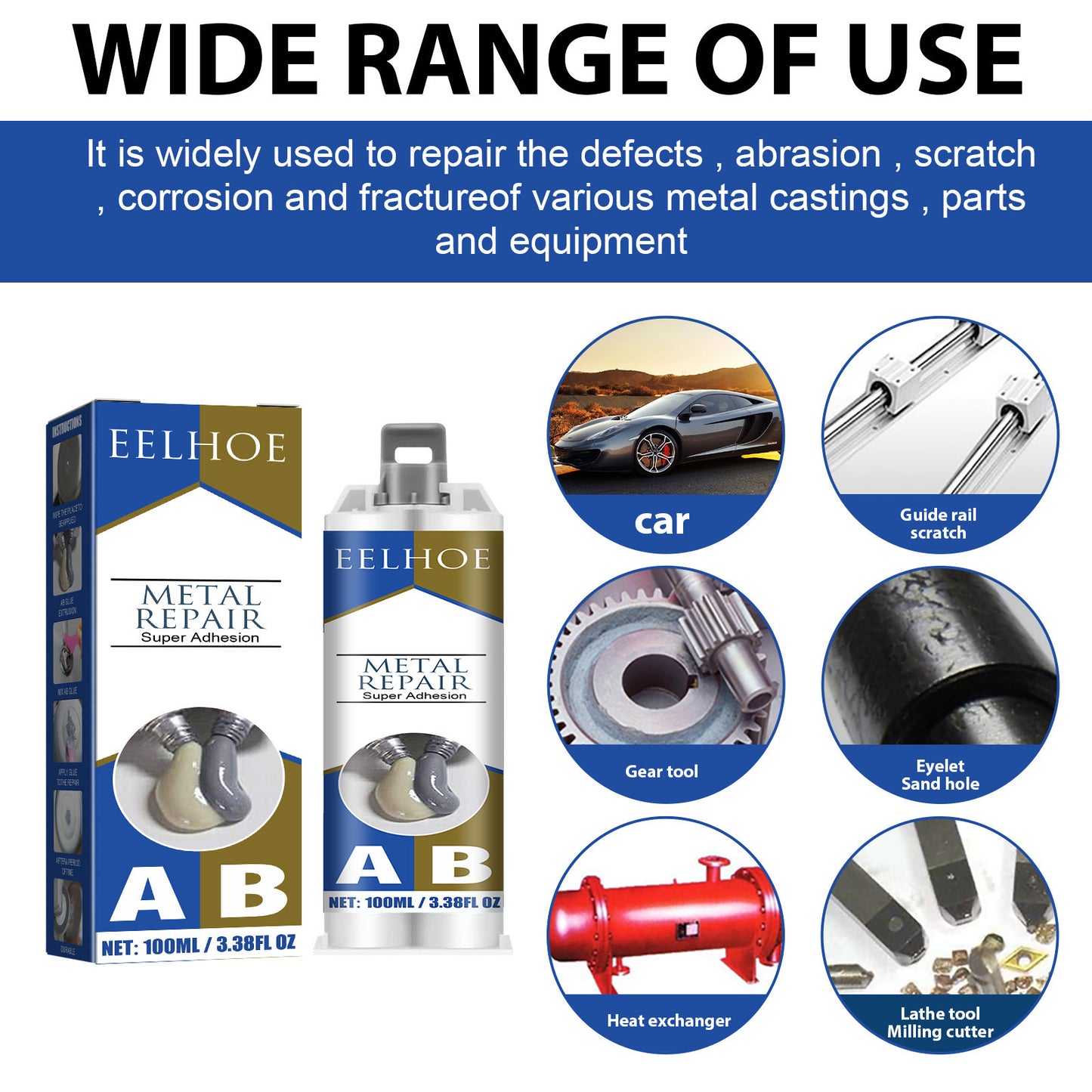 EELHOE foundry AB glue, metal casting hole filling crack high temperature welding waterproof coating casting glue