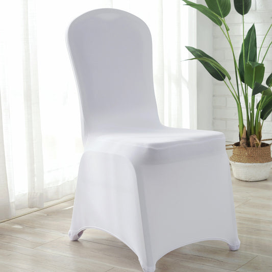 White chair covers, stretch slipcovers for hotel, wedding, and banquet chairs, full coverage chair seat covers, stool covers, wholesale for export, 140g