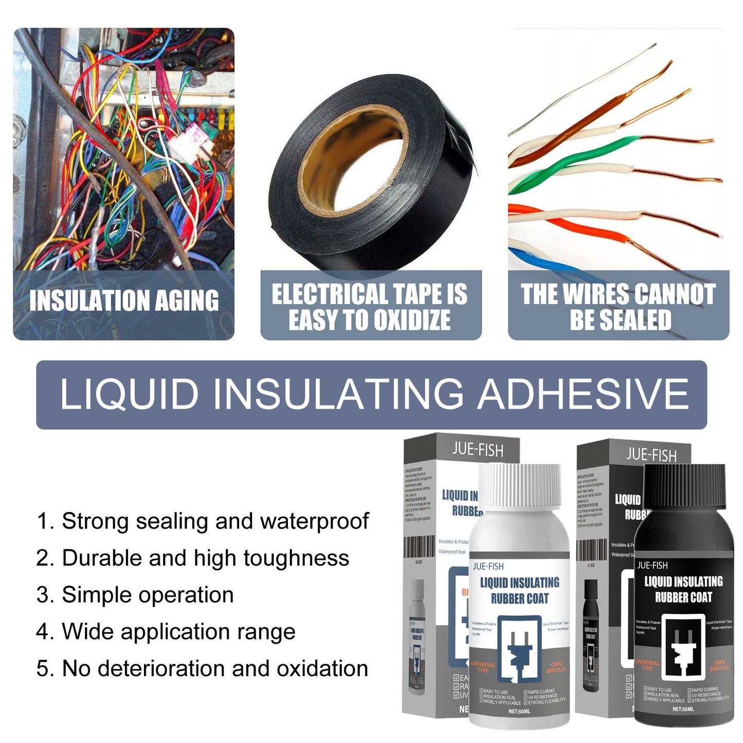 Jue-Fish Liquid Tape Insulation Waterproof Wire Board Components Temperature Replacement Heat Receiving Tube Electrical Tape