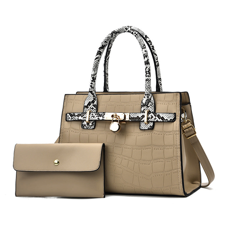 2026 new trendy fashion large capacity mother-daughter handbag set, snakeskin print color block shoulder bag, large capacity crossbody tote