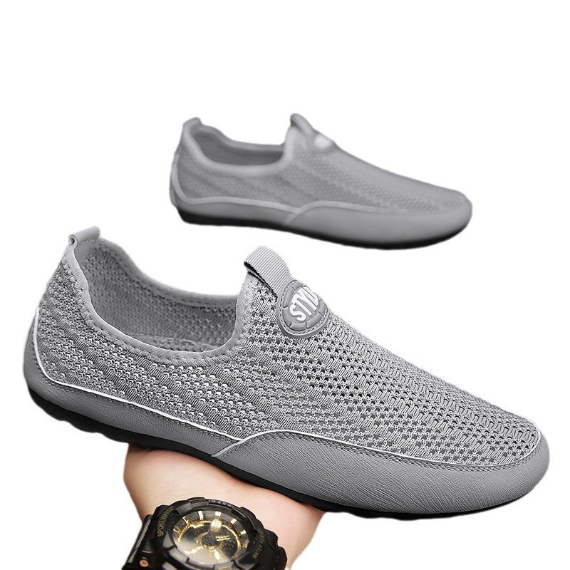 Breathable hollow men's shoes 2025 slip-on lightweight casual shoes mesh men's fly knitting trendy shoes driving doudou shoes