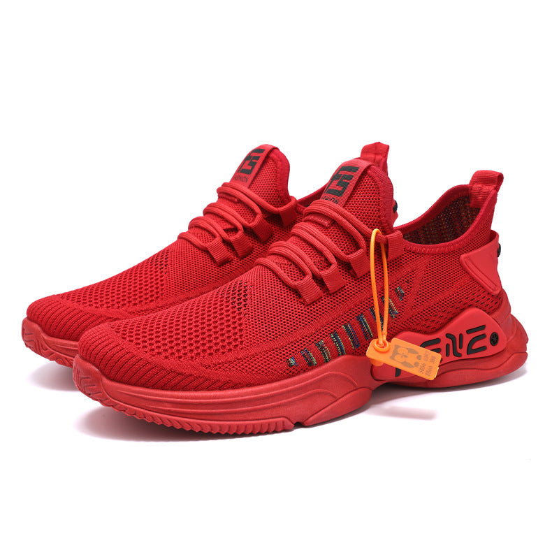Cross-border men's shoes: 2025 new flyknit mesh breathable athletic shoes, trendy running soft sole plus size men's footwear