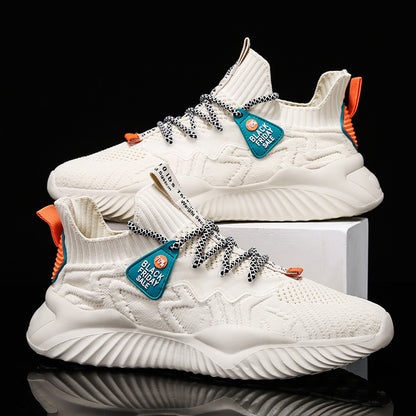 Men's spring 2025 new korean style casual shoes, flyknit breathable yeezy sneakers, trendy running athletic shoes for men