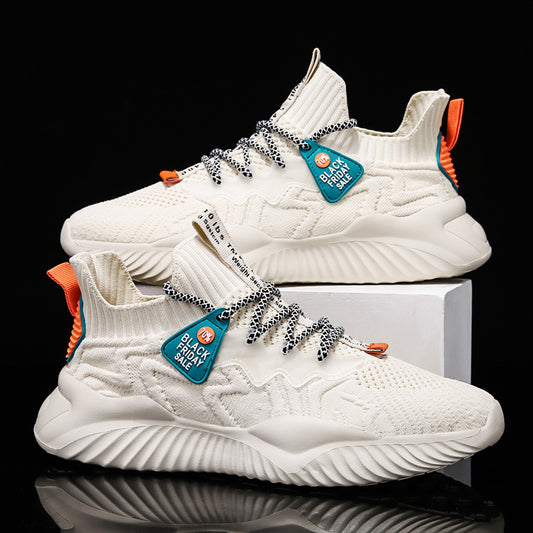 Men's spring 2025 new korean style casual shoes, flyknit breathable yeezy sneakers, trendy running athletic shoes for men