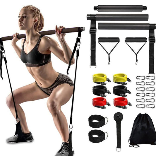Multi-functional pilates stick - home use, unisex, strength training, body sculpting, arm & leg slimming resistance band fitness set