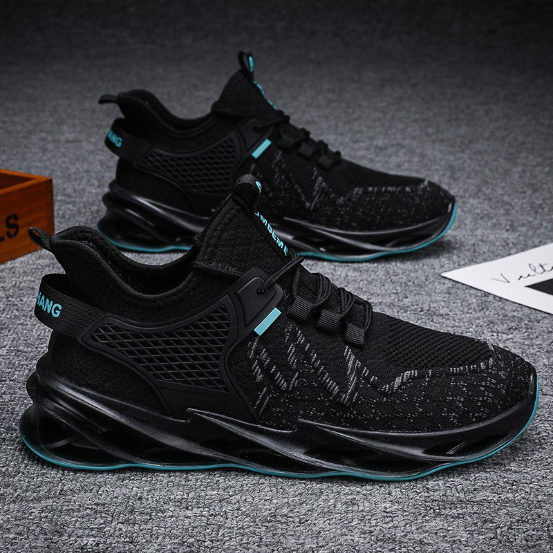 Mesh casual men's shoes 2025 new flyknit breathable solid color blade shoes trendy running sneakers cross-border export