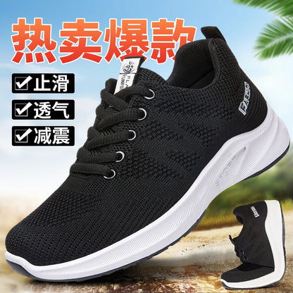 Women's 2026 spring new breathable flyknit mesh running shoes, women's flat lightweight soft sole athletic shoes