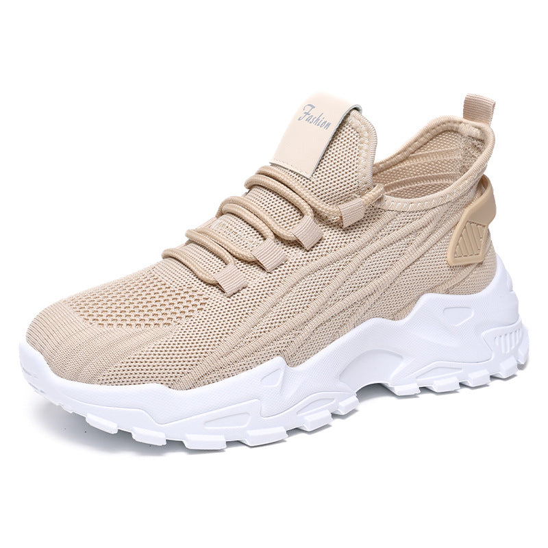 Women's spring collection: plus size athletic sneakers - flyknit, soft sole, height increasing, low-cut lace-up mesh shoes