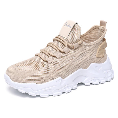 Women's spring collection: plus size athletic sneakers - flyknit, soft sole, height increasing, low-cut lace-up mesh shoes