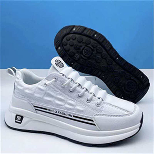Men's new korean style leather casual shoes, fashionable low-top sneakers, soft sole slip-ons