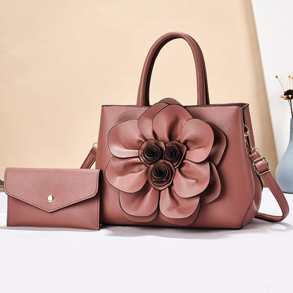 2026 spring solid color new college style women's bag pu leather flower handbag shoulder bag cute bag - dropshipping available