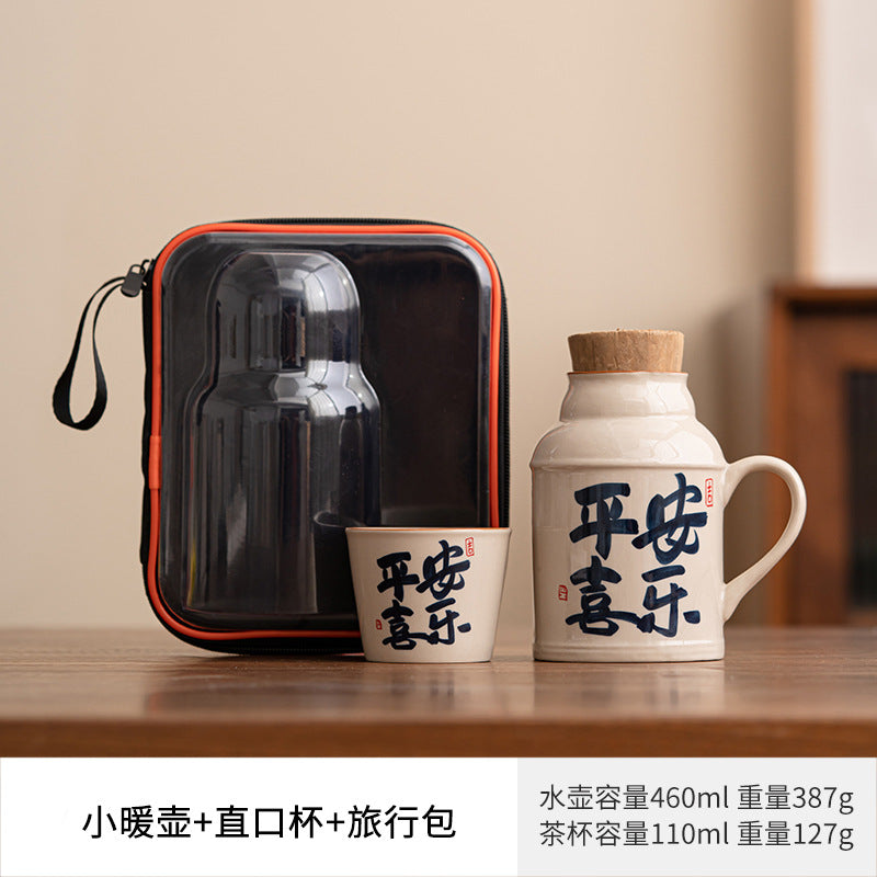 Ru kiln small thermos mug with lid ceramic stewing tea cup chinoiserie large capacity thermos office cup with handle