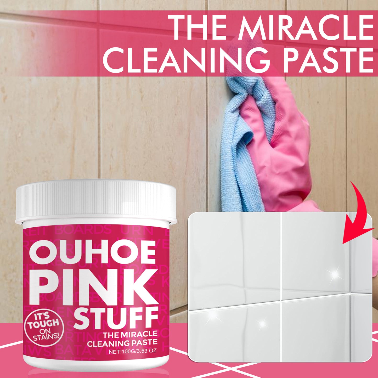 OUHOE Home Gentle Multifunctional Cleaning Cream Remove Heavy Oil Stains in the Kitchen Universal Pink Barrel Cleaning Powder