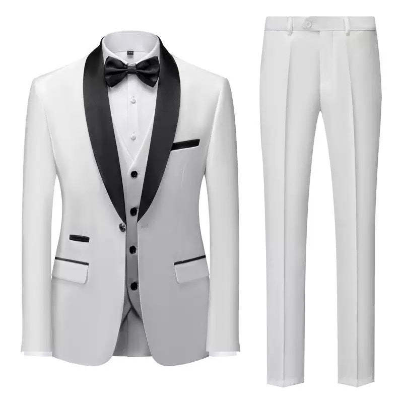 Suit Men's Suit Three-piece Set Green Fruit Collar Groom's Wedding Suit Men's Slim Burgundy Best Man's Wedding Dress