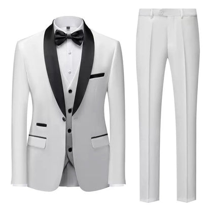 Suit Men's Suit Three-piece Set Green Fruit Collar Groom's Wedding Suit Men's Slim Burgundy Best Man's Wedding Dress