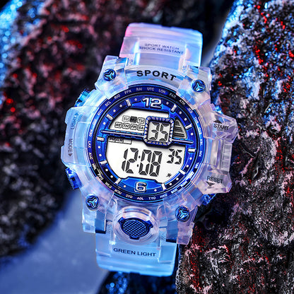 Factory direct: transparent dial fashion sports multifunctional digital watch for men and women - waterproof sports watch for students